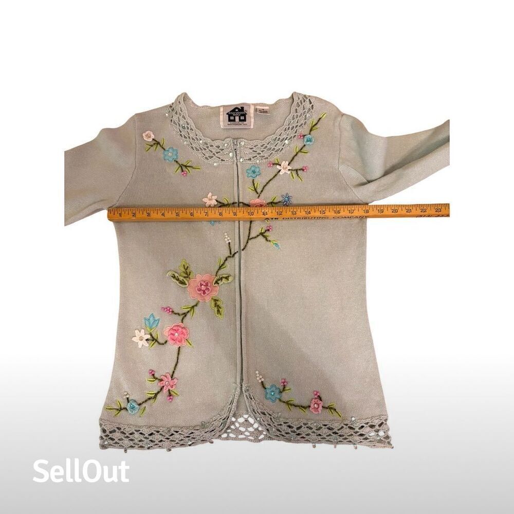 Vintage Storybook Knits Embroidered Floral Cardigan Sweater XS - Picture 3 of 6
